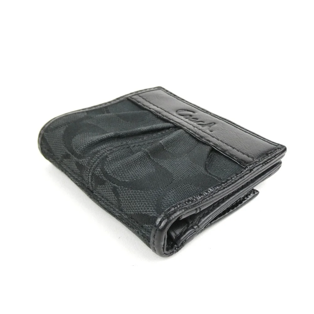 Coach Signature Black Small Bifold Snap Wallet - Picture 5 of 12